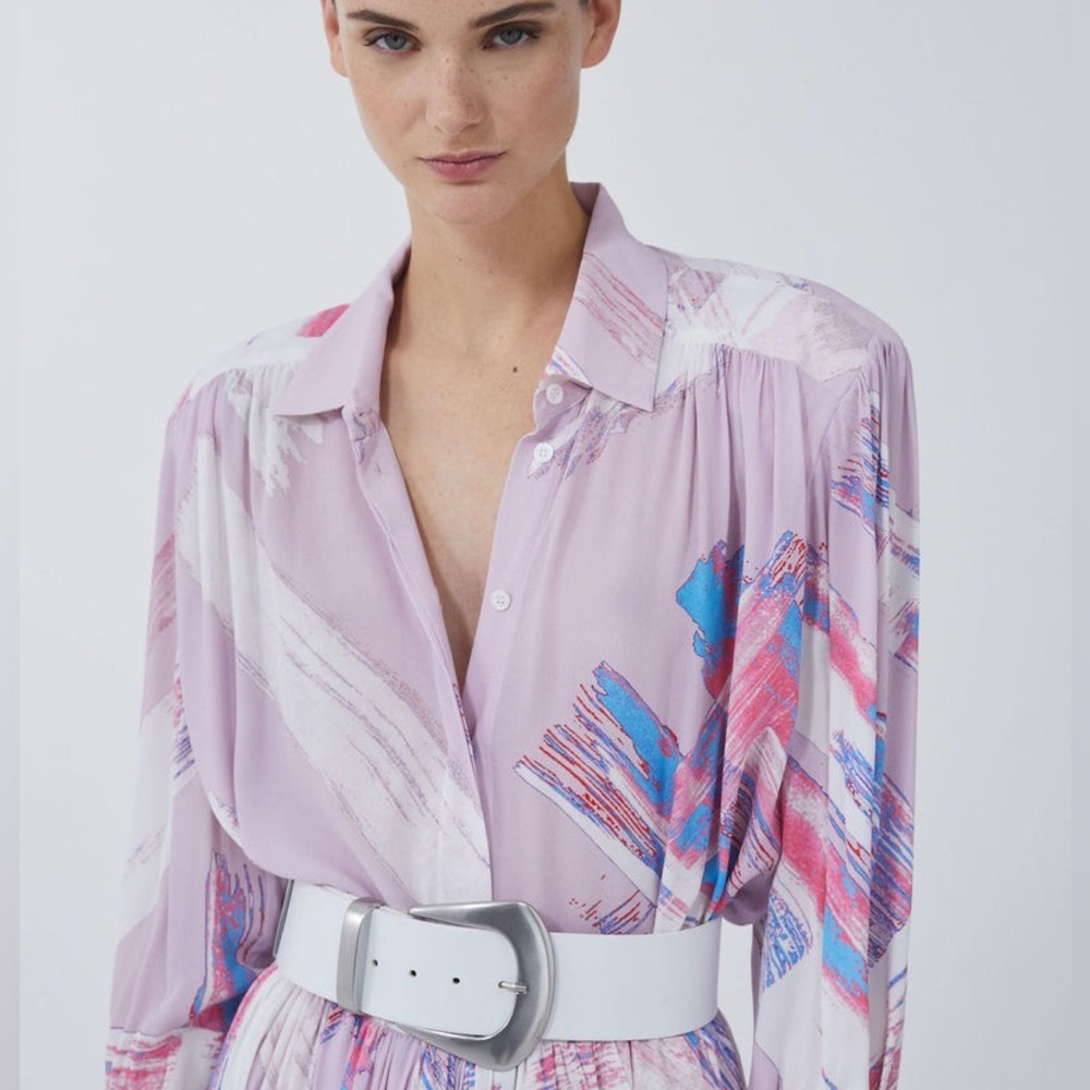 NWT Iro Anjeli Shirt Mulitcolor Light Ivory Pink - Picture 3 of 9